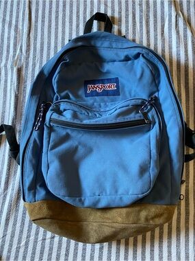 Jansport Blue Backpack with Brown Suede Base